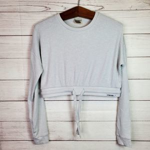 Gymshark Cropped Pullover Sweatshirt Top Women's Size M Gray Ribbed Long…